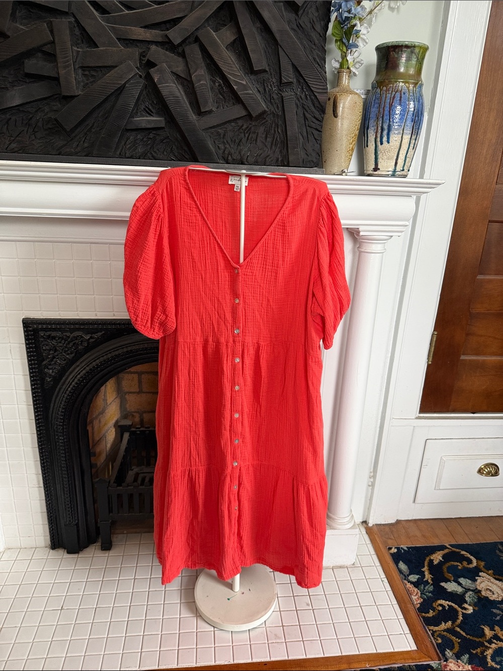 Wonderly tiered gauze midi Button-Front dress- worn about 3times